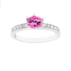 Kate Bissett Silvertone Pink Cubic Zirconia Ring
